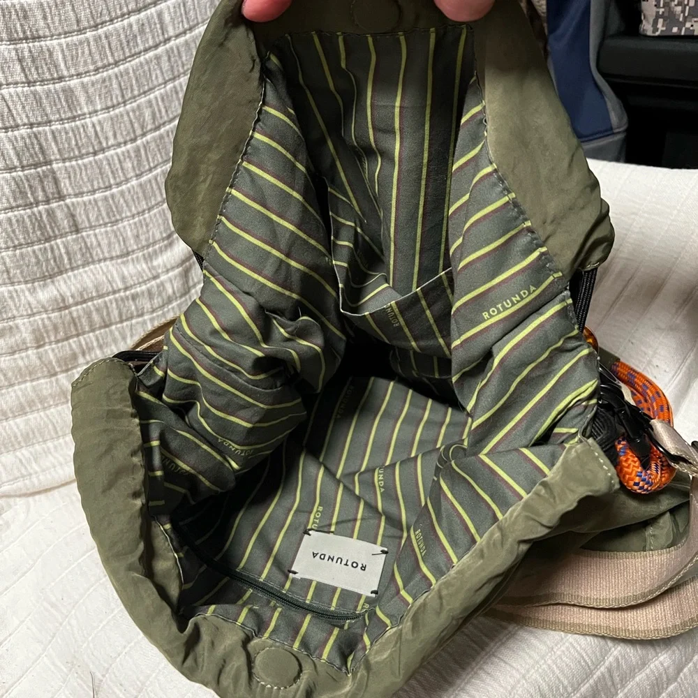 Rotunda Olive Green Bag with Orange Strap - Picture 3 of 5